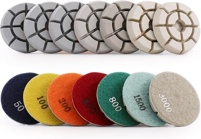 BSRTTOOL 7PCS Resin Diamond Floor Polishing Pads 3 Inch for Granite Marble Stone Terrazzo