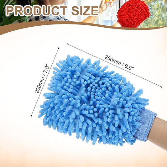 HARFINGTON Chenille Microfiber Car Wash Mitts 9.8" x 7.9" Scratch Free Wash Gloves Absorbent Double Sided Plush Cleaning Drying Mitts for Car Washing Home Light Blue