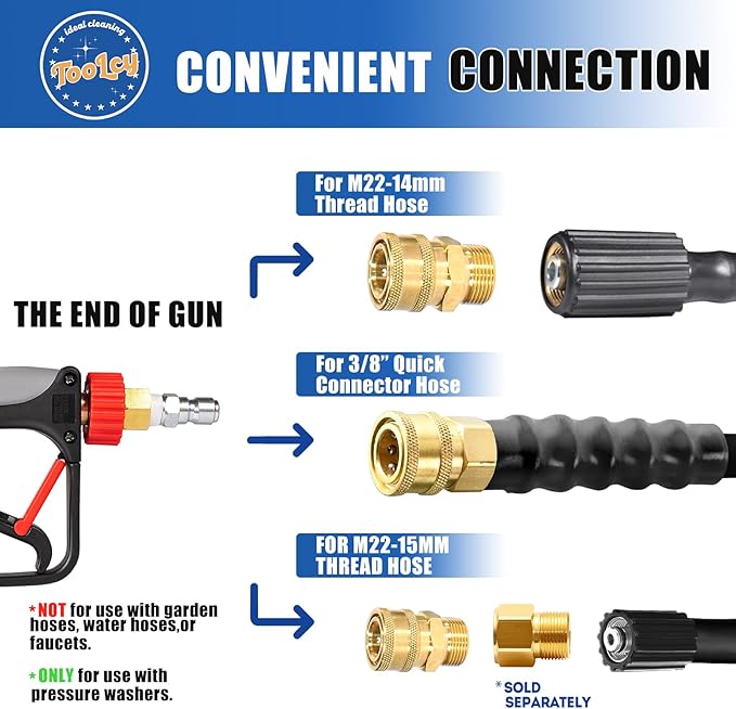 TOOLCY Pressure Washer Gun and 18" Curved Extension Wand, Commercial 5000 PSI / 10.5 GPM with Nozzle Tips, 3/8" Swivel USA-NPT Thread x Quick Socket, Sturdy Design for Gas Power Washer