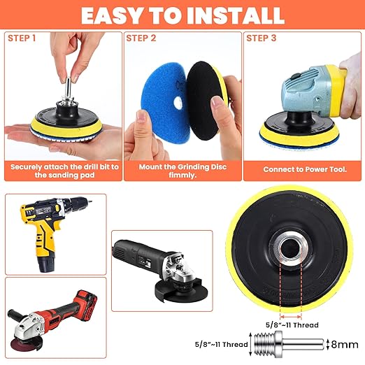 XLIUAX 20 Pack Diamond Polishing Pads Set, 4 Inch Wet/Dry Granite Stone Polish Pad Kit 30-10000 Grit with 5/8’’-11 Backer Pad Drill Grinder Adapter and Wool Disc for Marble Rock Concrete Stone Quartz