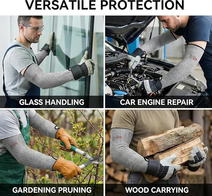 GOL-SIV Arm Protectors For Thin Skin And Bruising, Cut Resistant Sleeves For Men Women, A5 Level Farmer Sleeve For Gardening (Black & Grey, 2pairs, 11.8 In)