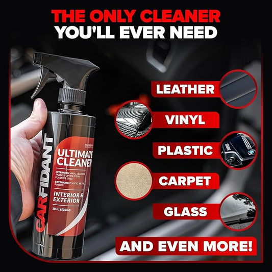 Carfidant Interior Cleaner – Removes Stains & Deep Cleans Car Seats, Leather, Fabric, Upholstery, Plastic, Dashboard & More - Car Cleaning Kit & Interior Detailer Spray - 32oz