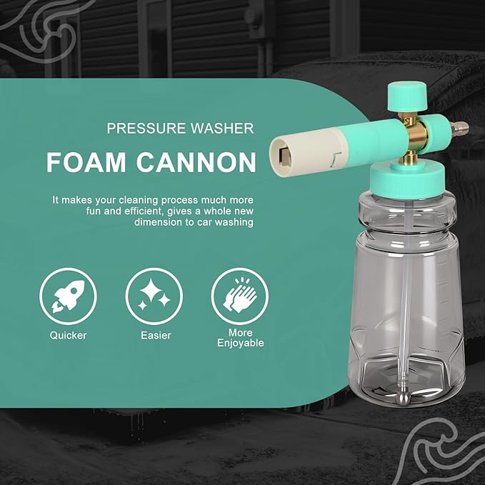 Foam Cannon with Foam Economizer for Pressure Washer, Soap Cannon with 1/4" Quick Connect & Adjustable Nozzle for Car Wash Fit Most Liquid Bottles, Additional 1.1 mm Orifice Nozzle (Blue)