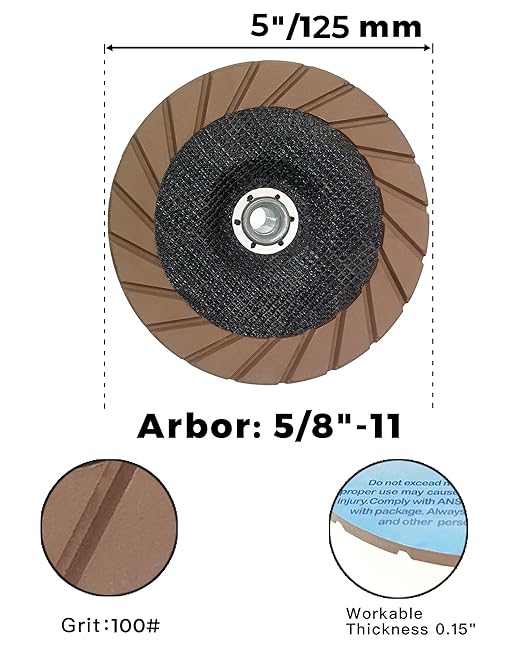 Concrete Grinding Wheel 5" Ceramic Diamond Cup Wheel for Floor Grinding, 100# Dry Edge Polishing Discs Fits Angle Grinder, 5/8"-11