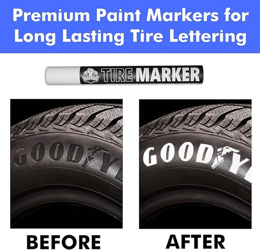 White tire Paint Marker for Car Tire Lettering - 4 Pack - Permanent Tire Paint Pens with Weatherproof Ink Designed to Last on Car Tires and Many Other Materials
