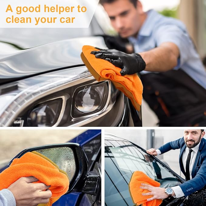 Shimeyao 30 Pcs 16 x 16 Inch Edgeless Microfiber Plush Towels for Cars Detailing Drying Wash Polishing Absorbent Cleaning Cloths, 500 GSM(16 x 16 Inch, Orange, 30 Pcs)