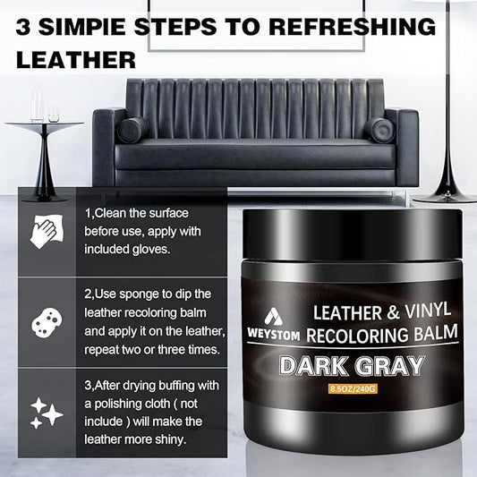 Leather Recoloring Balm - Leather Repair Kit for Furniture, Dye, Recolor, Renew, Repair & Restore Aged, Faded, Cracked, Peeling and Scuffed(Dark Gray)