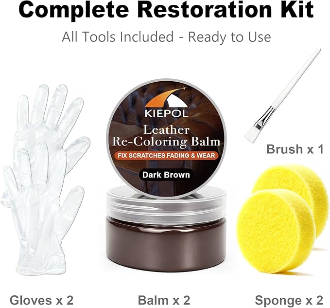 Dark Brown Leather Repair Kit, Dark Brown Leather Recoloring Balm, Leather Dye - Restore & Renew Scratch, Faded and Aged Leather & Vinyl Couches, Boots, Car Seats or Leather Furniture