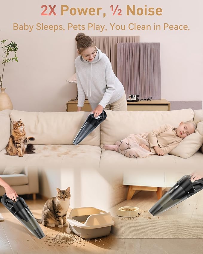 Handheld Vacuum Cordless Rechargeable with Charging Dock - 16000Pa Ultra-Strong Suction, Portable & Lightweight, Fast Charging, LED Light, 0.8L Super-Large Dust Cup, Long Battery Life for Home