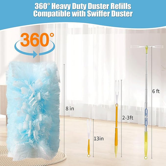 50 Count 360° Heavy Duty Duster Refills Compatible with Swiffer, Larger -Extra Thick Electrostatic Disposable dusters Refill for Electronics, Furniture, Blinds, Ceiling Fans, Unscented