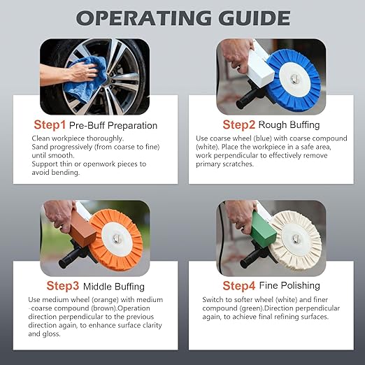 QZATTCAEN 9 Pcs Airway Buffing Wheel Kit 8 Inch Polishing Wheel and Polishing Compound for Angle Grinder Buffing Rake Buff Safety Flange Aluminum Polishing Kit 8" in Diameter 5/8" in Arbor Hole