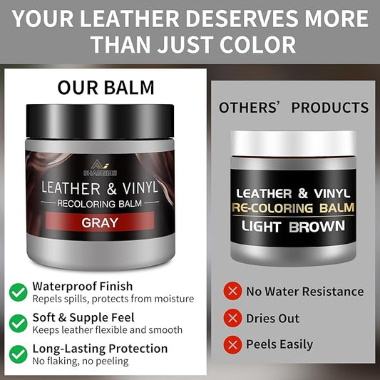 SHABEIBEI Leather Recoloring Balm with 100ml Mink Oil, Gray Leather Repair Kit and Scratch Remover for Furniture, Car Seats, Sofas, Dye & Restorer for Couches, Vinyl, PU, Faux