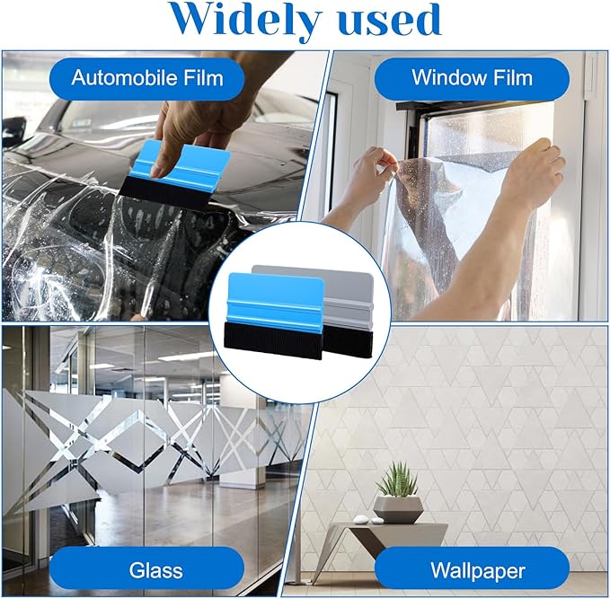 24 Pack Vinyl Wrap Squeegee, 4 Inch and 6 Inch Felt Edge Squeegee Tool with Replacement Felts Fabric, Blue and Gray Window Film Tint Applicator for Car Wrap, Decals, Wallpaper Installation
