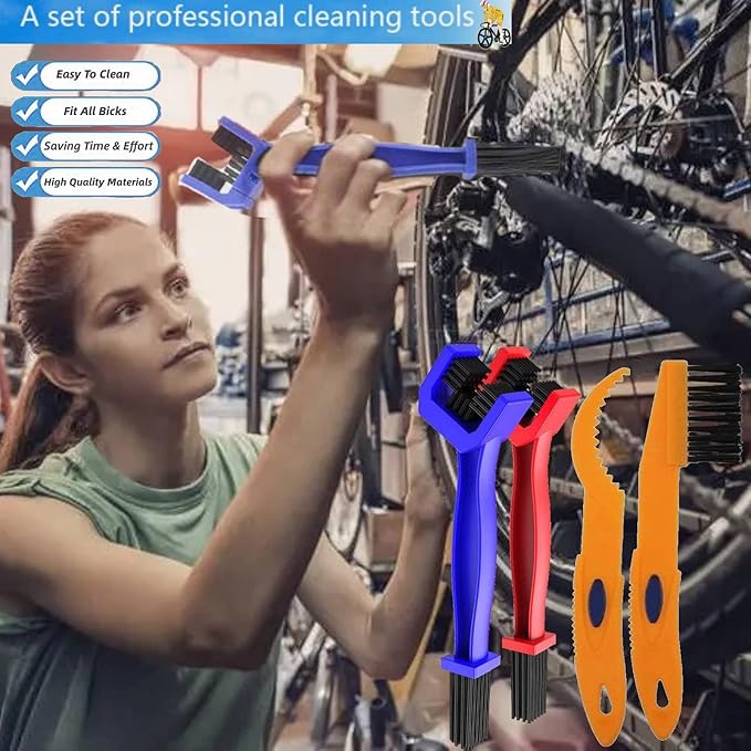 Qihengzhijia Bike Chain Cleaner Tool,4PCS Chain Crankset Brush,Chain Washer Tool Suitable for Motorcycle/Mtb/Mountain/Road Bike Make Stain Dirt Clean