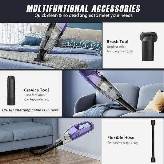Bossdan Handheld Vacuum Cordless – Car Vac Portable with 8KPA & Multi Accessories & Low Noise, Lightweight Hand Held Vacuum Cordless Rechargeable for Car/Home/Dust/Pet Hair, Mine Portable Vacuum