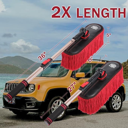 Car Cleaning Supplies,Car Duster Exterior Scratch Free,with Wax Cotton Hair, Dust Brush with Extendable Telescoping Handle to Remove Dust Pollen,Duster for RV,Truck,and Motorcycle
