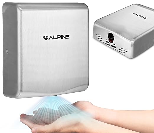 Alpine Commercial Hand Dryer with HEPA Filter, 8 Seconds Extreme Speed Electric Hand Dryer for Home Bathroom/Restaurant with Heat & Speed Control - ADA Compliant (120V Stainless Steel)
