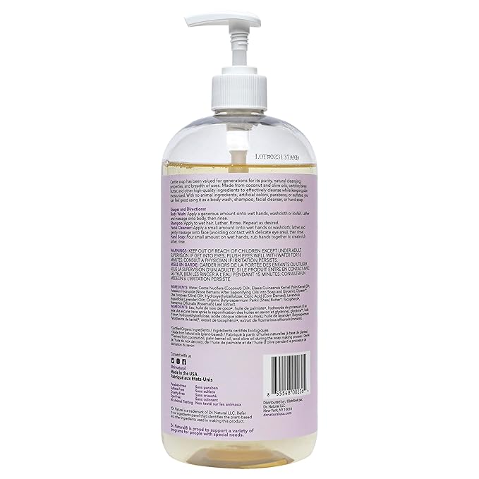 Dr. Natural Castile Liquid Soap, Lavender, 2 pc - Sulfate-Free, Paraben-Free, Cruelty-Free Multi-Purpose Soap with Shea Butter, Coconut Oil, Olive Oil