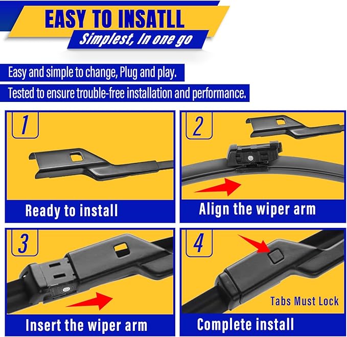 2 wipers Replacement For 2017-2023 Tesla Model 3/2020-2023 Model Y Original Equipment Replacement Wiper Blade - 26"/19" (Set of 2) Top Lock