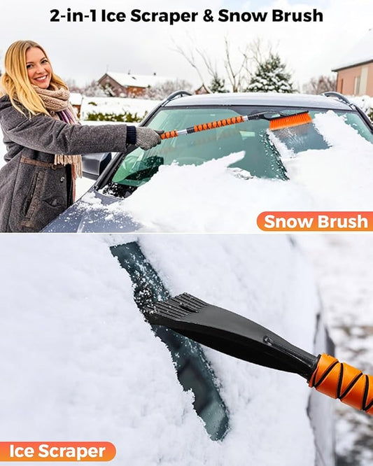 EcoNour 43" Ice Scrapers for Car Windshield Extendable | 3 Parts Detachable Telescopic Snow Brush for Car, Trucks, SUV | Long Snow Scraper with Brush | Car Winter Accessories (2 Pack)