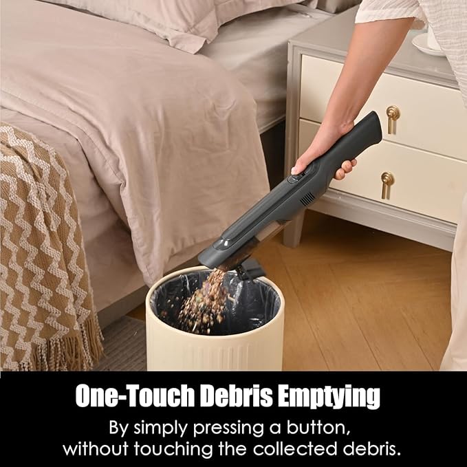 PROMOMO Handheld Vacuum Cordless, Super Lightweight 1.4lb with Powerful Suction, Charging Dock, Single Touch Empty and Detachable Dust Cup, Portable Mini Car Vac for Home Pet Car (Steel Gray)