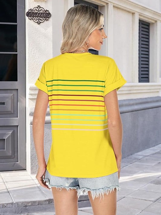 Womens Summer Tops Short Dolman Sleeve Crew Neck Striped Shirts Spring 2026 Fashion Beach Vacation Clothing