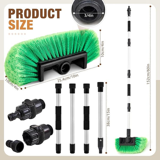 Maxdot 60 Inch Car Wash Brush with 10 Inch Soft Bristle Head for Flow-Thru On/Off Switch for Car Truck Boat Cleaning Washing House Siding, Auto Cars, Trucks, SUV, Rv, Floors(Green)