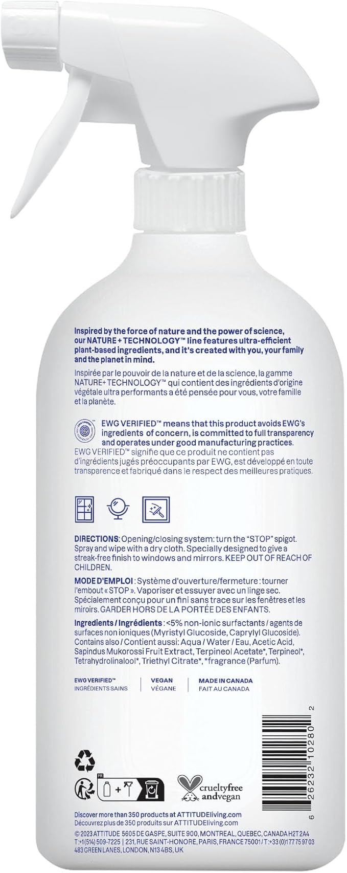 ATTITUDE Window & Mirror Cleaner, EWG Verified, Plant- & Mineral-Based, Vegan & Streak-Free Glass Spray, Citrus Zest Scent, 27.1 Fl Oz (Pack of 3)
