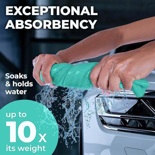 Premium XL Shammy Towel for Car - 34”x25” - Super Absorbent Chamois Cloth - Spots & Scratch-Free - Reusable Car Drying Towel