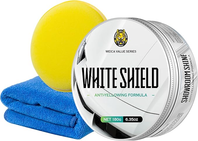 WEICA White Car Wax - Anti-Yellowing + UV Defense | Clear Coat Protection | 180g with Sponge& Microfiber Towel