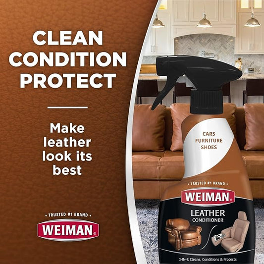 Weiman Leather Cleaner Conditioner & Protector for Couches, Boots, Chairs, Bags, Purses & Auto Interior with Microfiber Towel Included (2 Pack)