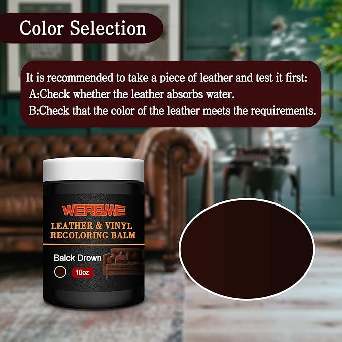 WERBME Leather Recoloring Balm & Color Restorer - 10 OZ Multipurpose Dye & Paint for Faded Leather Couches, Car Seats, Shoes | Fix Scratches on Clothing, Furniture & Accessories(Black Brown)