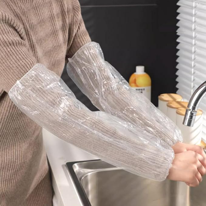 FIPASEN Disposable Oversleeves Covers, 200PCS Plastic Arm Sleeves Covers for Painting Repairing Cleaning Tattooing - Clear