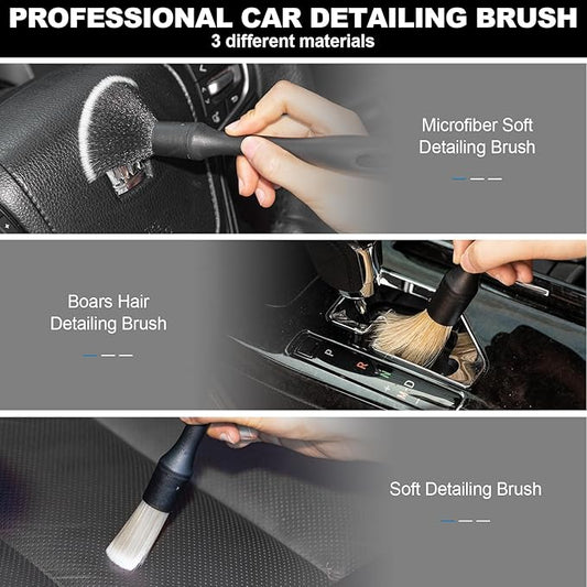 ThinkLearn Car Interior Detailing Kit, Car Cleaning Kit Interior, Including 7Pcs Auto Detailing Brush Set and Storage Bag, Car Accessories Supplies Tools for Auto Truck Cleaning