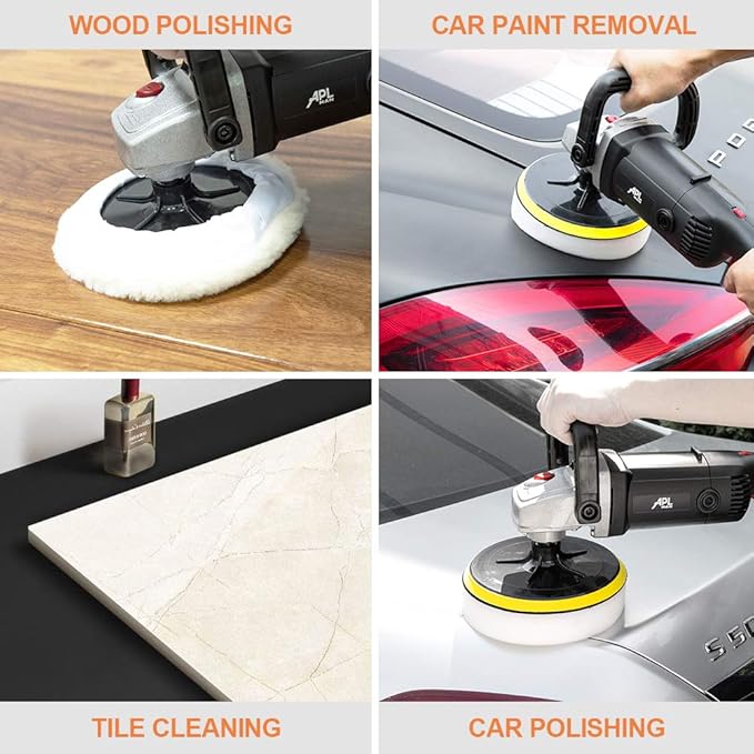APLMAN Buffer Polisher, 7 Inch Buffer Polisher for Car with 5 Polishing Pads,6 Variable Speed Detachable Handle, Ideal for Marble Slab Wood Polishing Rust Removal Sanding and Waxing
