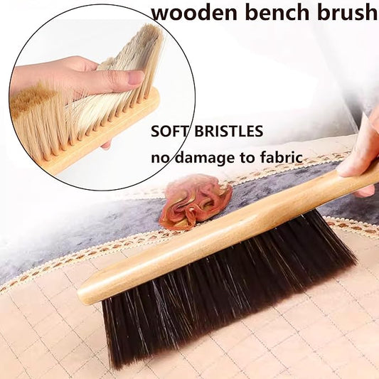 2 Pieces Woooden Dust Brush Hand Broom Bench Brush with Long Wood Handle Whisk Broom Soft Bristle Brush for Counter Bed Sofa Car Fireplace Clothes Household Cleaning (Brown)