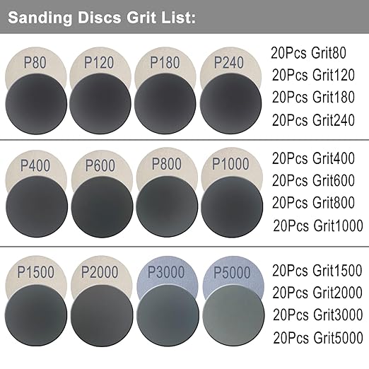 240Pcs 2 Inch Sanding Discs, Assorted 80 to 5000 Grit Silicon Carbide Hook & Loop Sandpaper with 1/4" 1/8" Shank Sanding Pads and Foam Buffering Pad for Wood Metal Car (2 inch 80-5000 Grit)