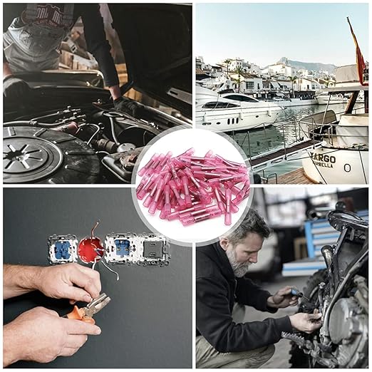 Heat Shrink Butt Connectors, 22-16 AWG 100 Pcs Red Marine Grade Insulated Crimp Wire Connectors, Waterproof Electrical Connectors Butt Splice for Boat Truck Wiring