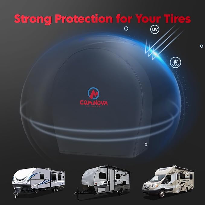 Comnova RV Tire Covers 2 Pack - 600D Tough Tire Wheel Cover Protector for RV, Truck, SUV, Trailer, Camper, Boat and Van, Heavy Duty & Waterproof Tire Cover, Fits Tire Diameters 23-25 Inch