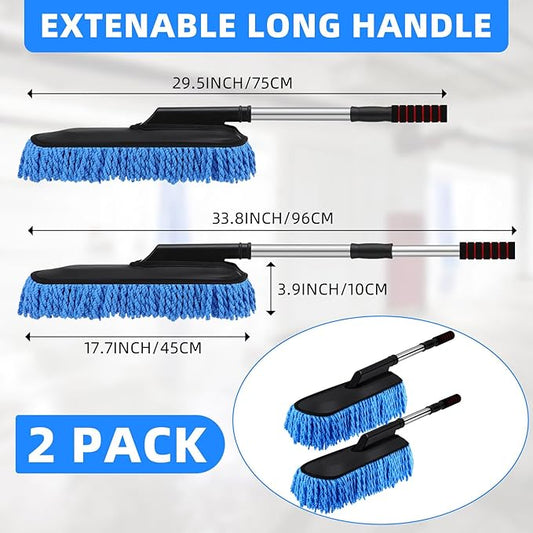 Tanlade 2 Pack Microfiber Car Duster Exterior Scratch Free with Extendable Handle Soft Car Duster Kit for Cleaning Dust Brush Set for Exterior Interior Cleaning Tools (Blue)