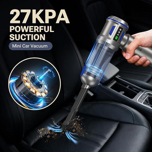 Yomile Mini Vacuum Cleaner, 2 in 1 27000PA Brushless Car Vacuum &250000RPM Air Duster 9000mAh Battery Air Blower Wireless Handheld Vacuum for Car,Office and Home