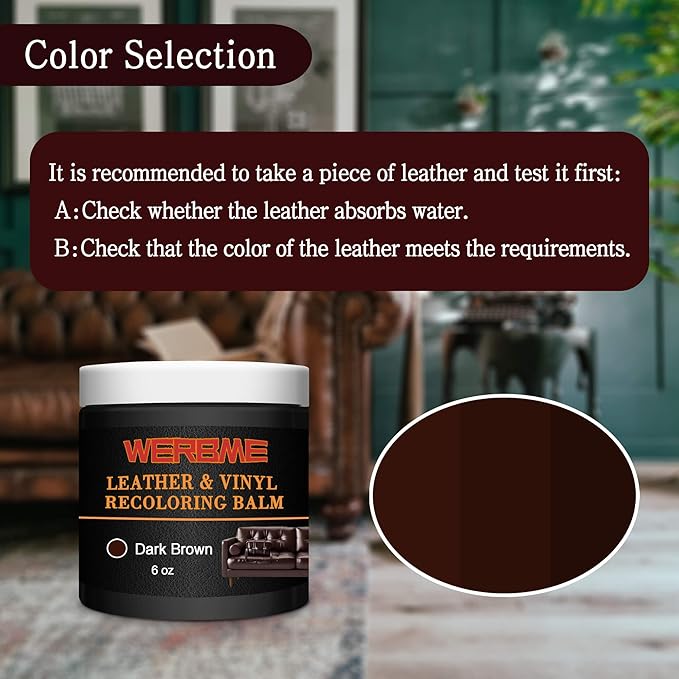 WERBME Leather Recoloring Balm & Color Restorer - Multipurpose Dye & Paint for Faded Leather Couches, Car Seats, Shoes | Fix Scratches on Clothing, Furniture & Accessories(Dark Brown)