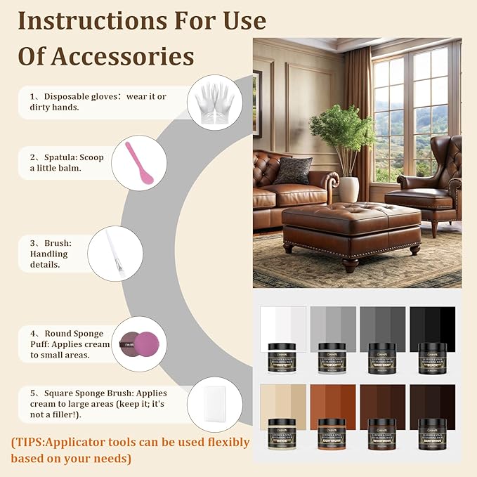 SIHOOPE 2025 New Advanced Leather Recoloring Balm,Dark Brown Leather Repair Kit for Furniture,Leather Dye Filler,Leather Color Restorer for Couches,Leather Scratch Remover for Car Interior