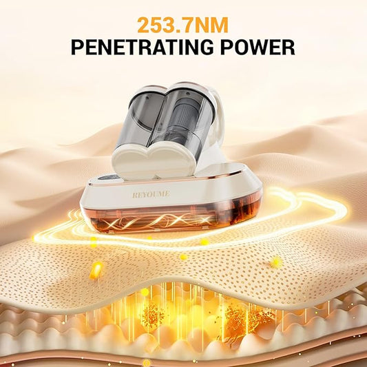 ReYoume Mattress Vacuum Cleaner 13Kpa Bed Vacuum Cleaner with 253.7nm UV-C Light 149℉ Heating Dual Cup Widen Suction Port Handheld Vacuums for Bed, Sofa, Couch(White)