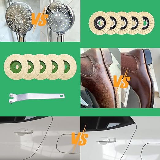 Yauhar 11Pcs Wool Buffing Polishing Wheel Set Contains 4-1/2 x 7/8 Inch Arbor Buffing Felt Flap Disc with Wrench and 4 Inch Buffer Polishing Pads for Angle Grinder