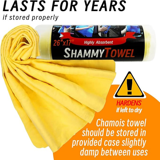 Premium Shammy Cloth for Car Drying - 2 Pack (26”x17”) - Super Absorbent Synthetic Chamois Bathroom,Pets, Dust Remove,- Reusable Non-Scratch Vehicle Dry Towel (Yellow)