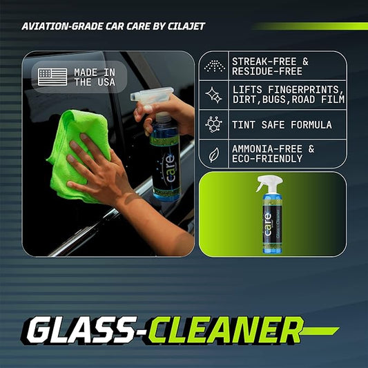 Care Glass Cleaner (16 oz) - Auto Window Cleaner for Car and Truck Windows, Windshields, Mirrors Professional Strength, Streak-Free Window Cleaning Kit, Safe for Tinted Windows, Made in USA