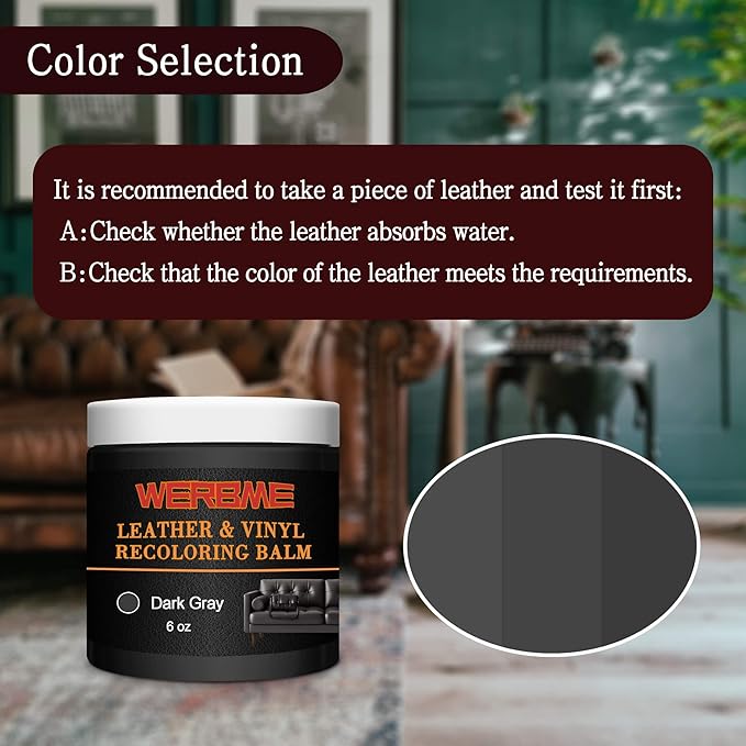 WERBME Leather Recoloring Balm & Color Restorer - Multipurpose Dye & Paint for Faded Leather Couches, Car Seats, Shoes | Fix Scratches on Clothing, Furniture & Accessories(Dark Gray)