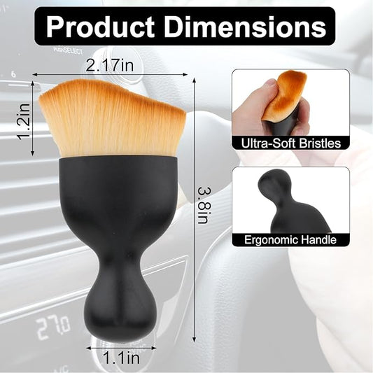 Car Detailing Brush, Soft Bristle Cleaning Brush, Scratch-Free Auto Duster Tool for Dashboard, Air Vents, Leather & Interior Cleaning (Black&Brown with Cap)