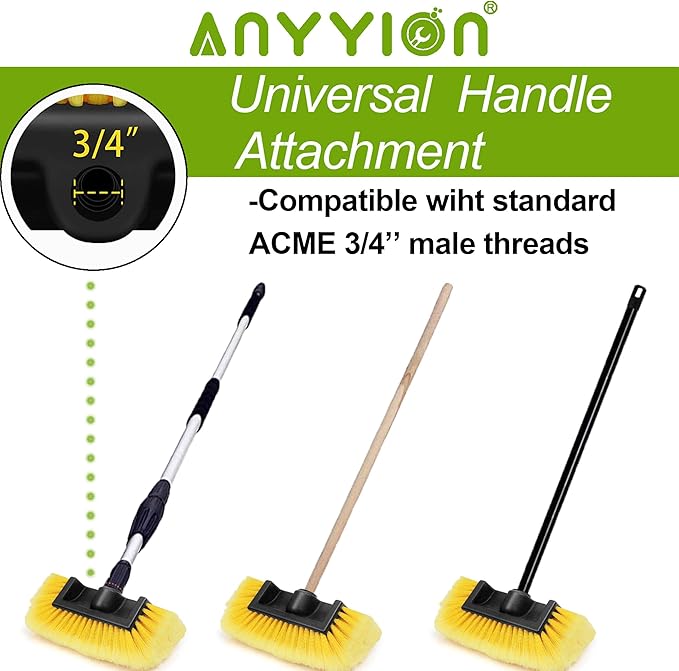 Anyyion 10 Inch Car Wash Brush Head,Soft Bristle, Auto RV Truck Boat Camper Exterior Washing Cleaning (2PCS, Yellow)